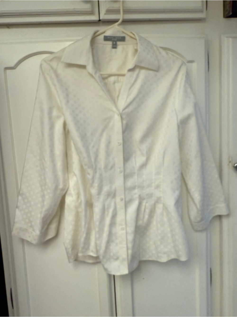 Foxcroft Cream Dot-Texture Button Front Blouse